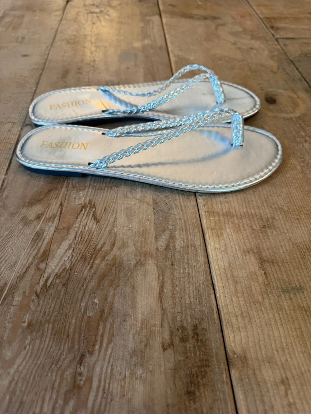 Braided Metallic Silver Women's Slide Sandals